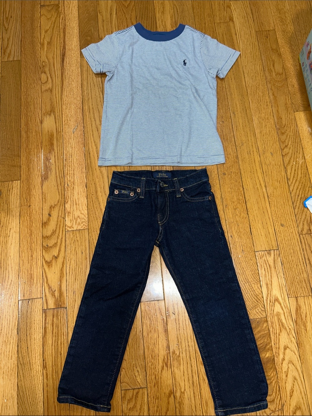 Like New Polo Ralph Lauren Dark Indigo Straight Jeans and Tee Set-3T